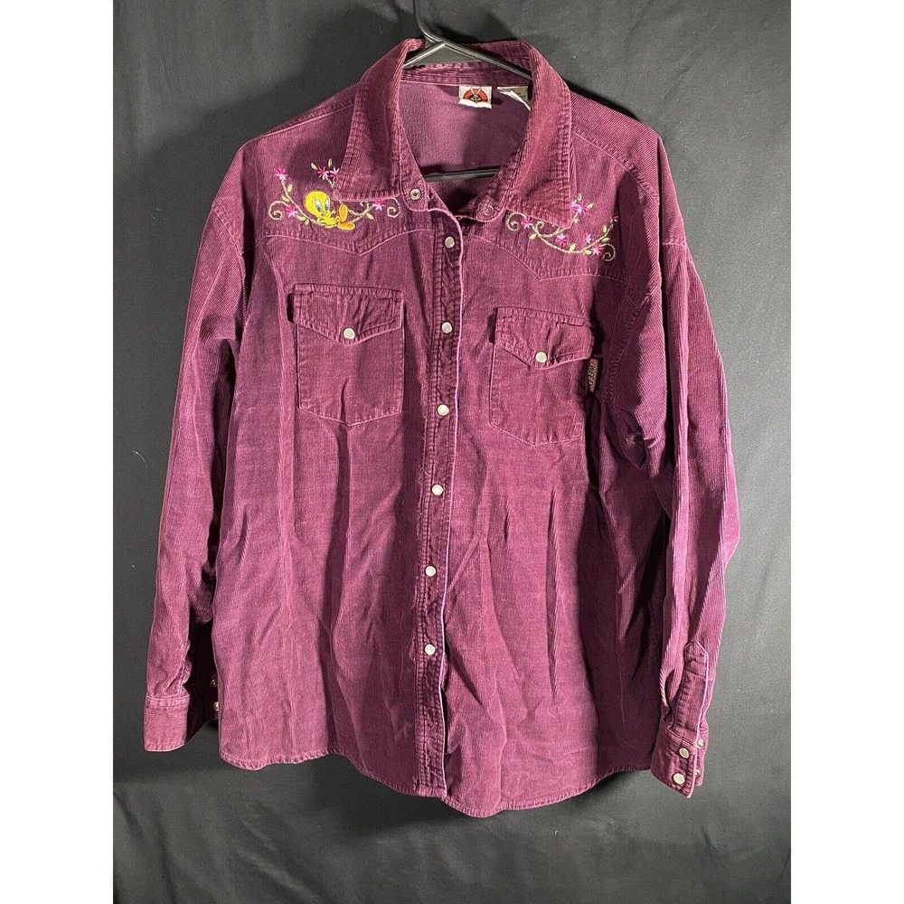 Looney Tunes Womens Shirt XL Corduroy Snap Button Embroidered TweetyBird Western